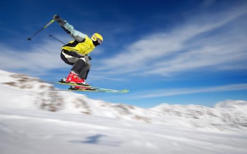 运动，雪，飞行，极端，运动，滑雪者