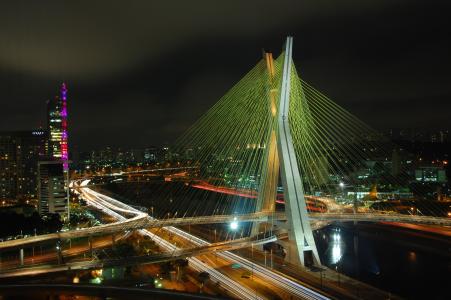 河，圣保罗，巴西，桥梁，城市，灯，路