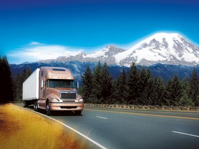 Freightliner，卡车，拖拉机，道路，卡车，山，树木