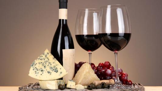 瓶，酒，眼镜，奶酪，葡萄，开瓶器