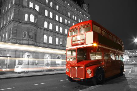 英格兰，路，巴士，模糊，黑色和白色，晚上，灯，伦敦，城市，街道，伦敦