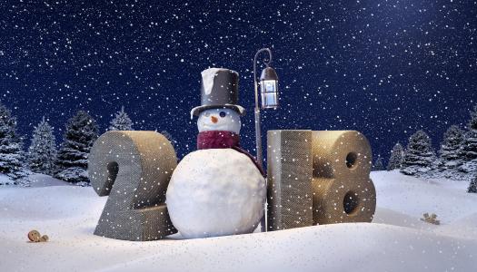 3D，图形，假期，新年，圣诞节，冬天，雪，2018年，数字，雪人