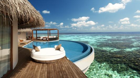 马尔代夫，海洋，房子，游泳池，休闲，露台