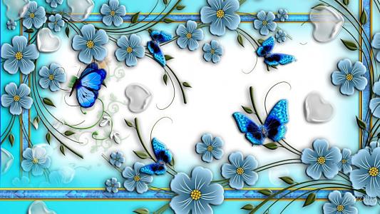 蝴蝶，鲜花，拼贴画