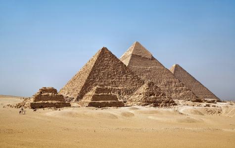 金字塔，吉萨，沙漠，石头，埃及，人，游览，沙，天空