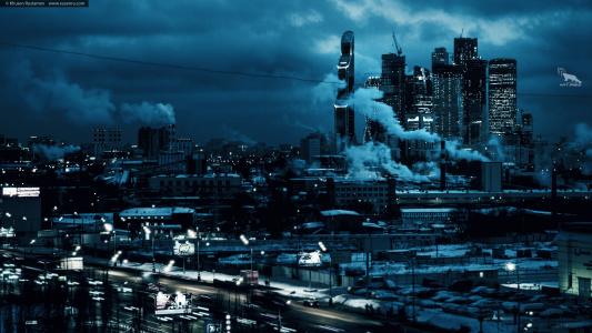 莫斯科市2016年，KhusenRustamov，俄罗斯，黑暗的天气，蓝色，启示录，首都，摩天大楼，ART.IRBIS生产