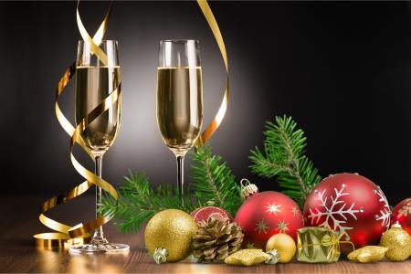 假期，新年，眼镜，香槟，蛇纹石，玩具，球，分支机构，云杉，毛皮树