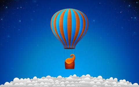 飞行的大象，情绪，气球，在云端，满天星斗的天空