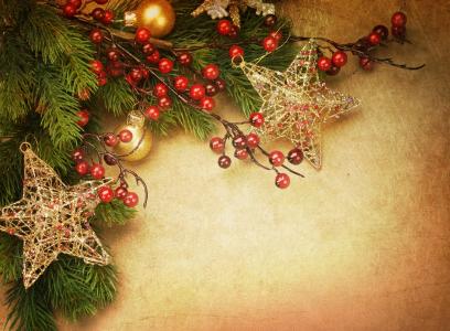 星星，复古，年份，黄金，新年，毛皮树，玩具，球，装饰，树，分支机构，假期，冬青树，新年，圣诞节