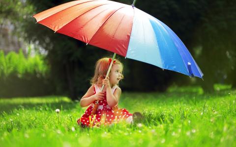 伞，孩子，公园，女孩，积极，宏