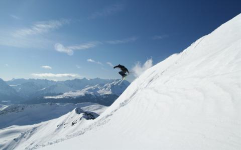 坡，下坡，滑雪，山，雪