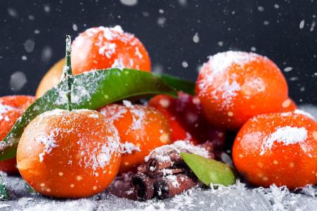 食物，橘子，肉桂，雪，Yuliia Mazurkevych