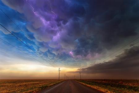美国，天空，路，得克萨斯州，云，闪电，性质