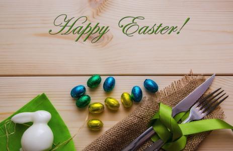 复活节，复活节，假期，板，餐巾，布，麻袋，餐具，雕像，兔子，鸡蛋