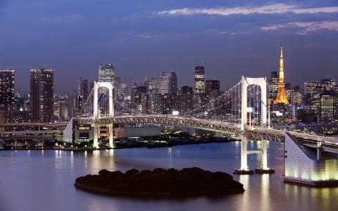 大都会，东京，桥，晚上