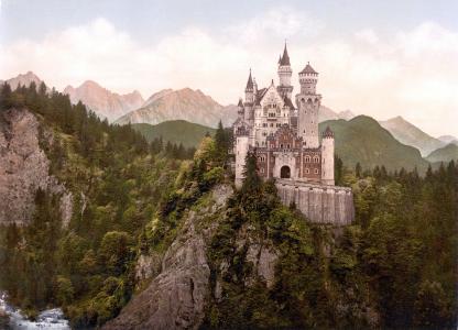 城堡，德国，新天鹅堡，自然，山，山区河流，美丽