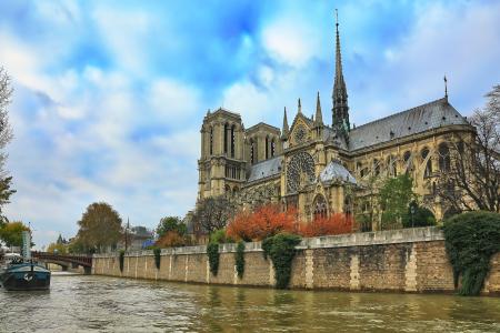 河，塞纳河，法国，巴黎，天空，巴黎圣母大教堂