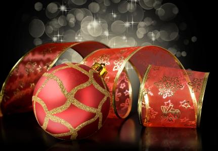 球，红色，金，模式，色带，玩具，新年，毛皮树，假期，新年，圣诞节，黑色，背景