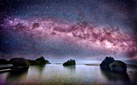 银河系，银河系，天空，星星，海洋，岩石