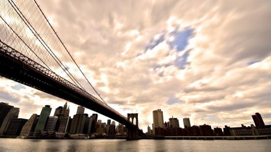 曼哈顿，布鲁克林大桥，布鲁克林大桥，纽约，纽约