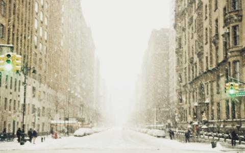 大都市，冬天，城市，雪，街道