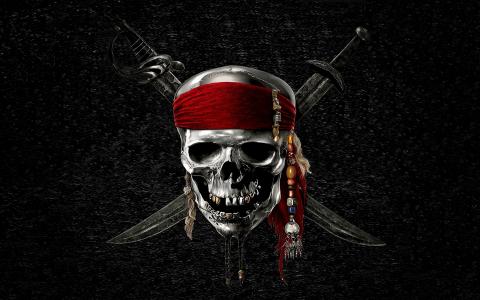 加勒比海盗，幻想，标志，电影，海盗，头骨，黑暗的背景