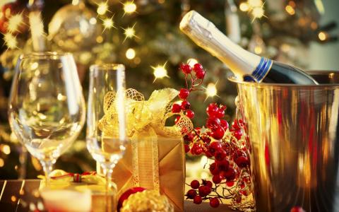 眼镜，新年，礼物，假期，香槟