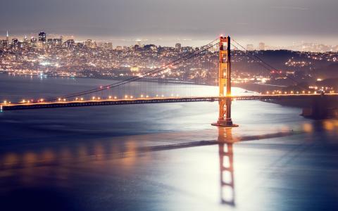 旧金山，桥，金门大桥，夜晚，灯光