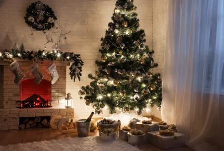 新的一年，2015年，圣诞树，礼物，壁炉，照片，积极