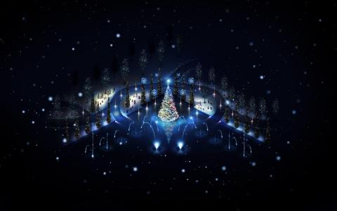 圣诞树，晚上，玩具，优雅，假期，新年，冬天，灯，雪人