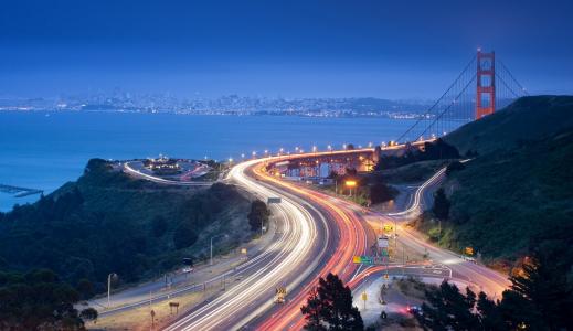 旧金山，桥，灯，照明，路，美容，城市，山