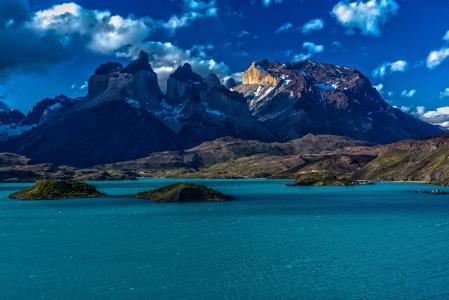 自然，智利，巴塔哥尼亚，智利，巴塔哥尼亚，山，雪，水，岛，天空，云