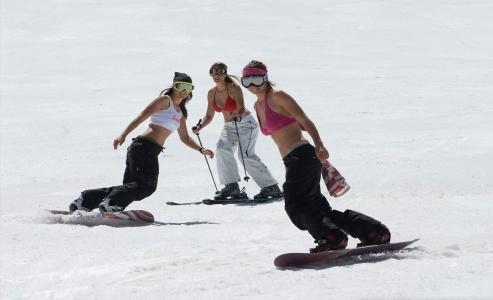 三重奏，女孩，滑雪板，雪，冬季，运动