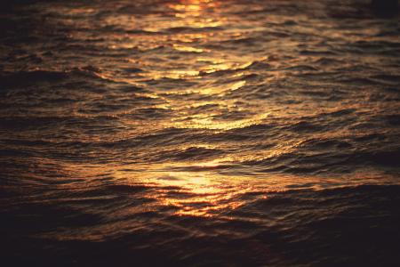 海，日落，光，波浪