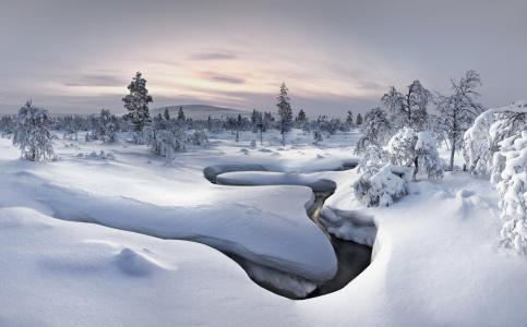 冬天，河流，寒冷，山，自然，美丽，弯曲