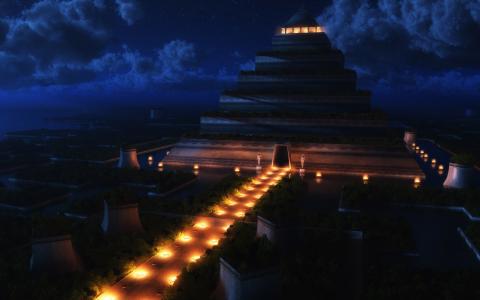 晚上，金字塔，寺庙