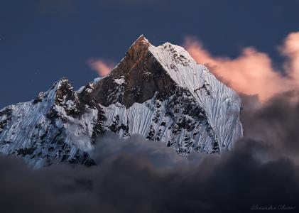 未征服的，Machapuchare，喜马拉雅山脉，尼泊尔，山脉，山顶，亚历山大Chazov