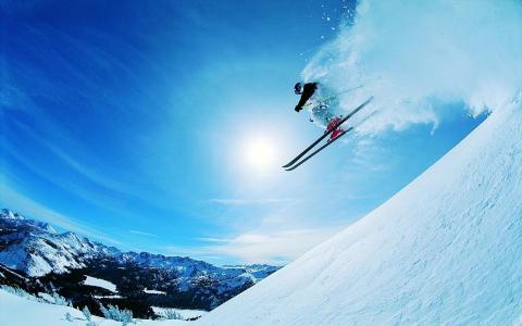 坡，山，速度，太阳，下降，雪，滑雪，极端