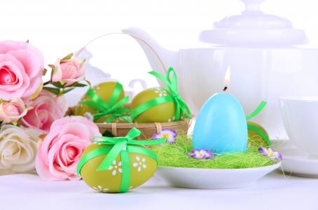 水壶，复活节，春天，复活节，假期，蜡烛，鸡蛋