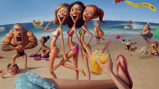 海滩，娱乐，绘图，狗，果汁，人，心情，夏天，海，女孩，kachok，幽默，家伙