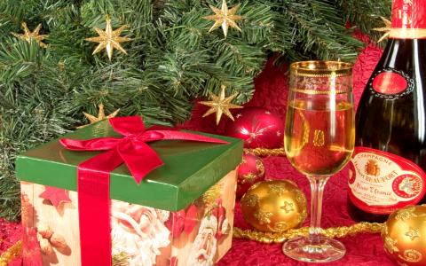 新年，毛皮树，玩具，礼物，假期，香槟
