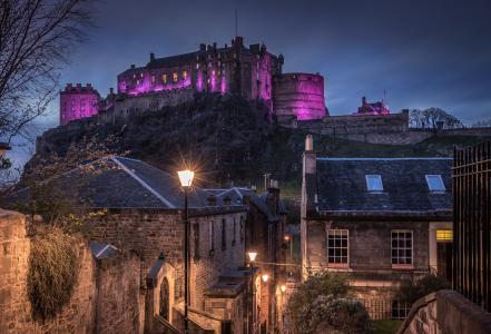 苏格兰，房子，城堡，夜，灯笼，爱丁堡城堡，城市
