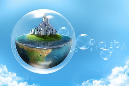 泡沫，一半，行星，水，创意，城市，云
