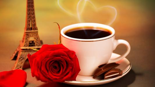 茶碟，巧克力，杯子，蒸汽，咖啡，切片，心脏