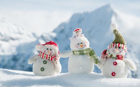 雪人，冬天，山，自然，三重奏，美丽，积极