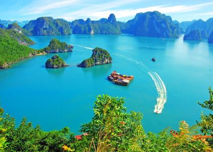自然，山，越南，美丽，船，船