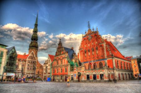 拉脱维亚，房子，天空，街道，人类发展报告，云，里加，城市