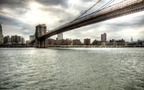 城市，桥，城市，桥，纽约，布鲁克林，纽约，水