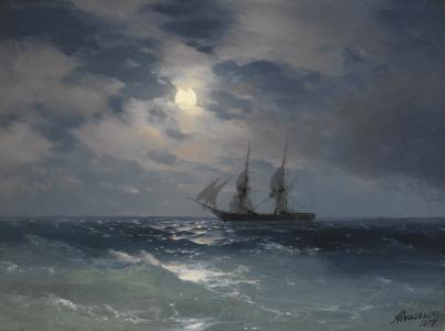 绘画，绘画，Aivazovsky，旗鱼，晚上，海，美丽
