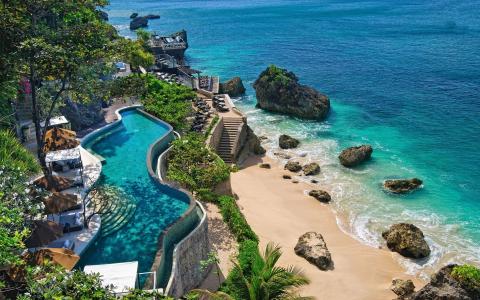 温泉，巴厘岛，海滩，海洋